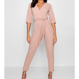 Wrap jumpsuit tan